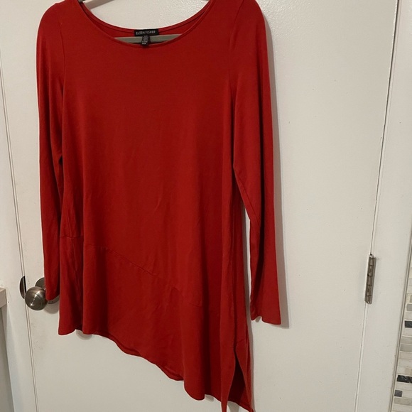Eileen Fisher Asymmetrical long sleeve Jersey knit stretch burnt orange tunic M - Picture 6 of 7